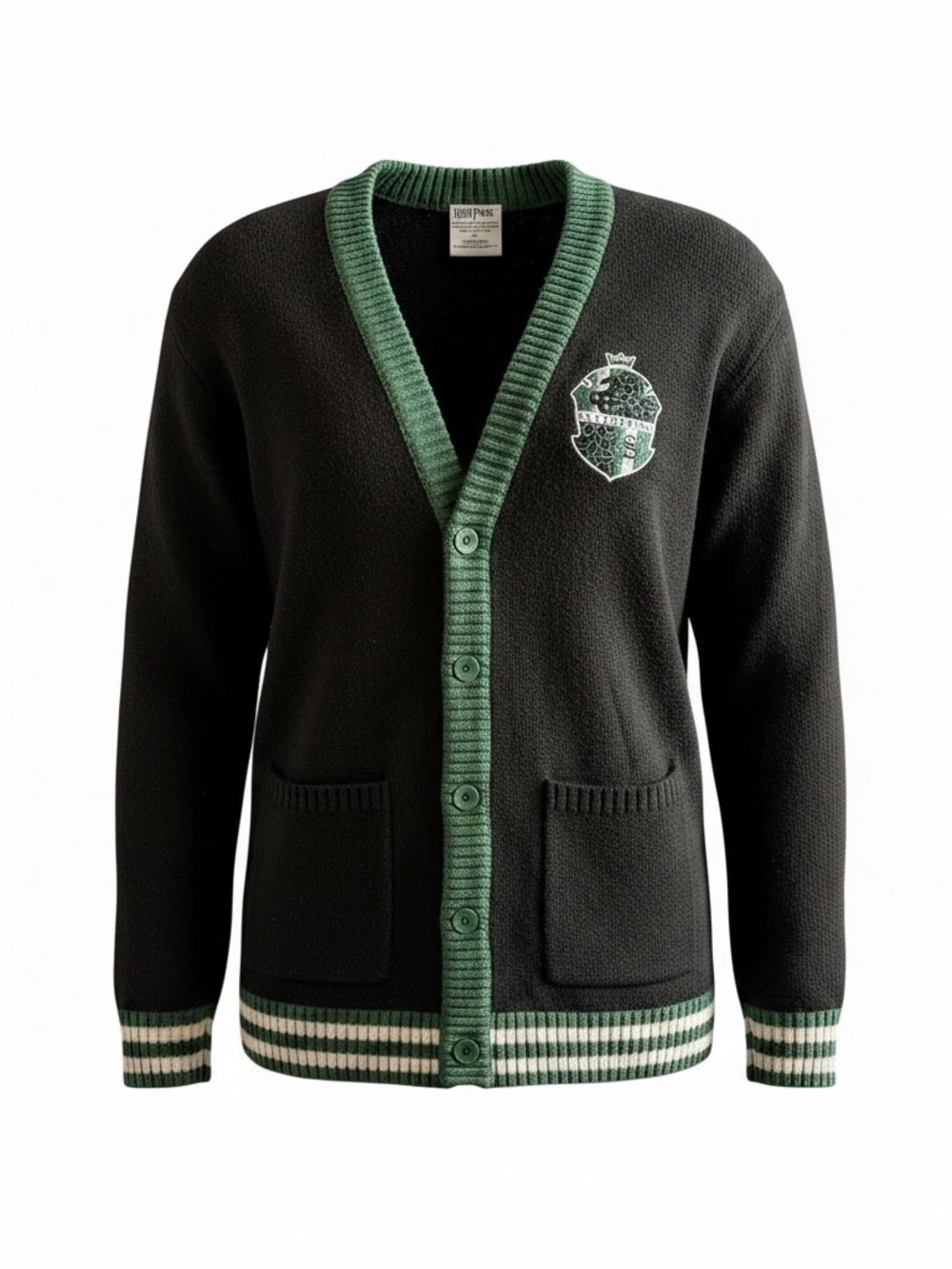 Cool Harry Potter Slytherin Green & Black 90s y2k style Button Sweater embroider